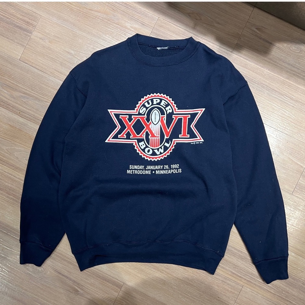 Vintage Super Bowl XXVI 1992 Graphic Sweatshirt Navy Blue Large